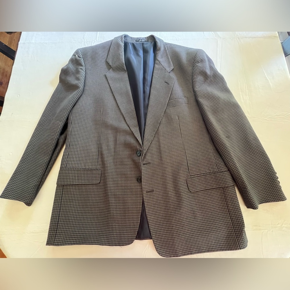 Albert Nipon Men’s 46R Brown Grey Wool Blazer Sports Coat *hole*